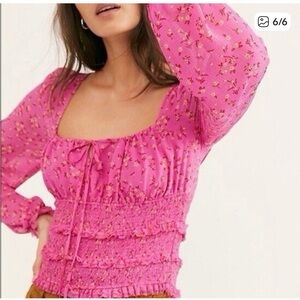 Free People Black Sheer(not see through)Long Sleeve Crop Blouse(not too short)